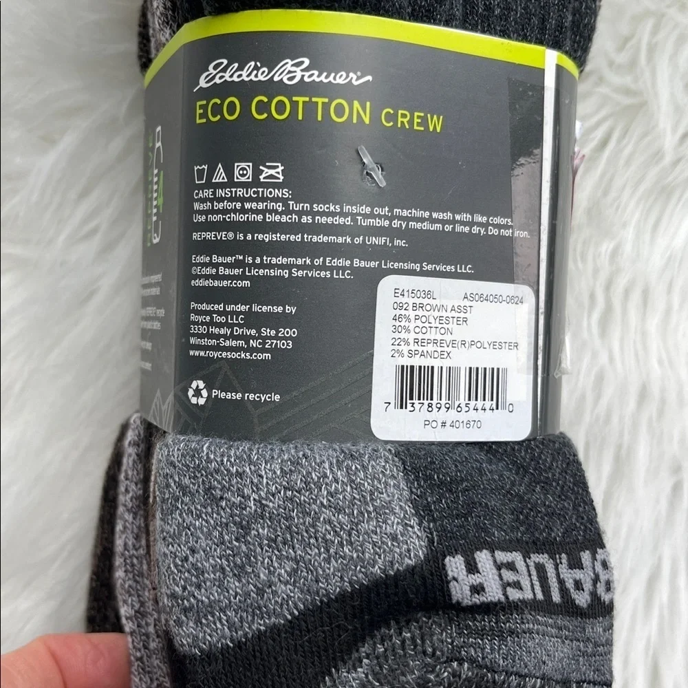 🆕 Eddie Bauer ECO Cotton Crew Socks 4 Pair Pack Men’s 6-12 Shoe Size